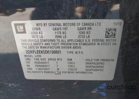 2013 Chevrolet Equinox 1Lt из США, поврежденный, VIN 2GNFLEEK5D6198801